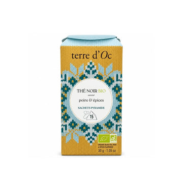 Lot 15 infusettes thé noir bio poire épices Terre d’Oc