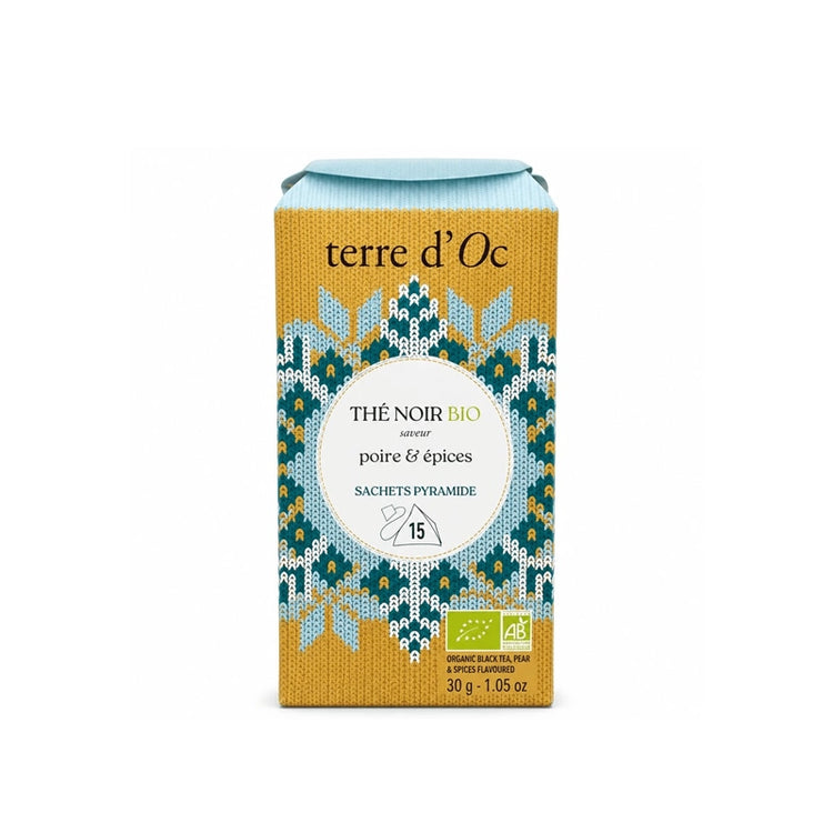 Lot 15 infusettes thé noir bio poire épices Terre d’Oc