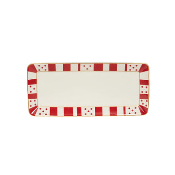 Plat à cake 37cm en grès bicolore blanc et rouge gamme Candy Table Passion