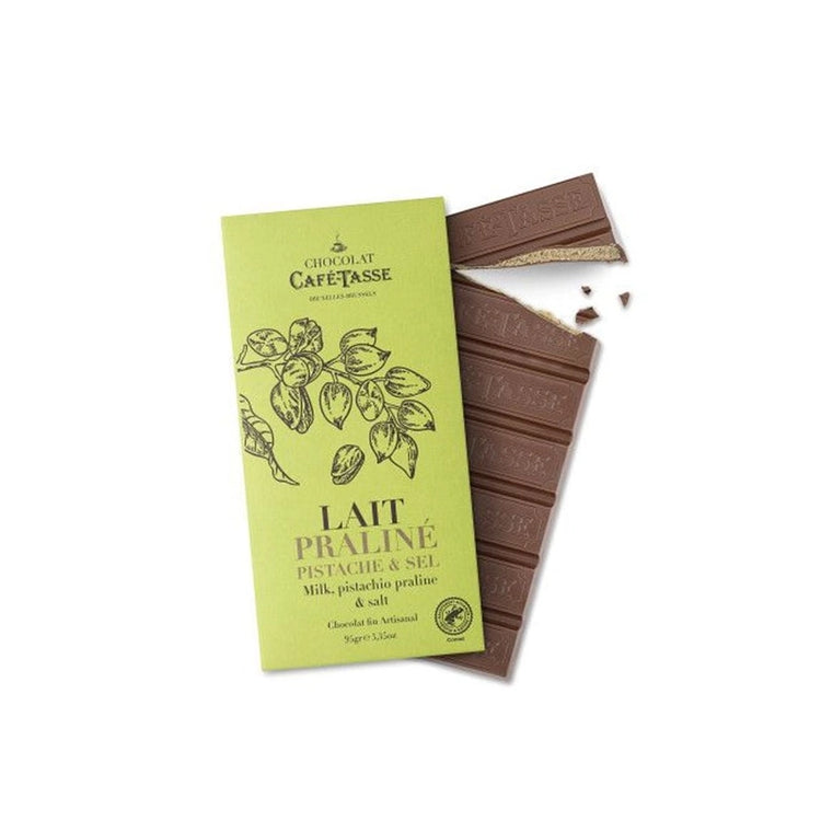 Tablette chocolat au lait fourrée praliné pistache sel de mer Café Tasse