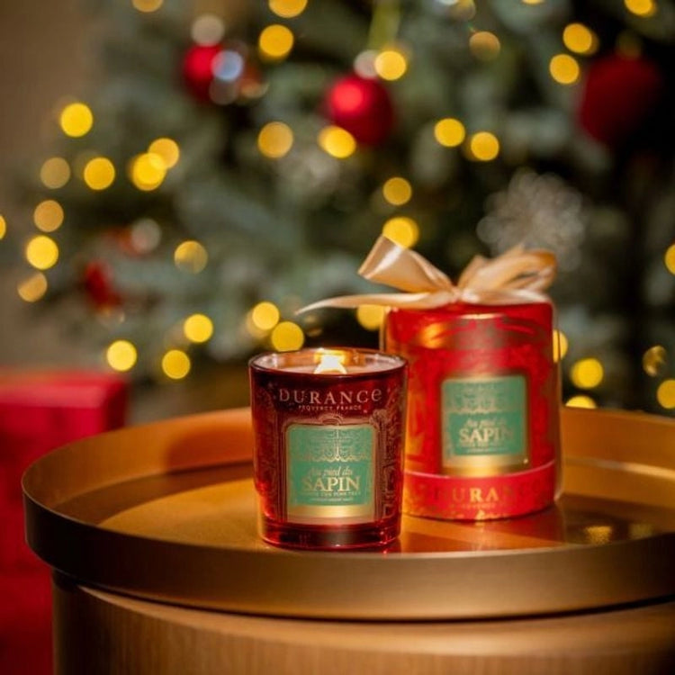 Bougie parfumée cire naturelle mèche bois 300 g Au pied du sapin Noël Durance