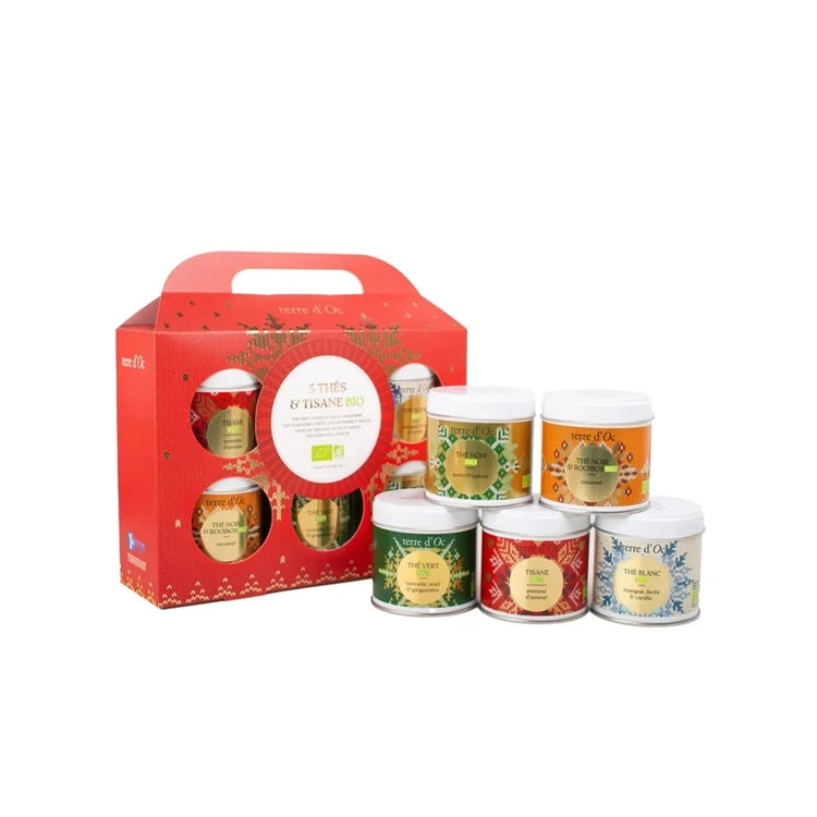 Coffret 5 thés de Noël bio assortiment thés et infusions vrac 215 g Terre d’Oc