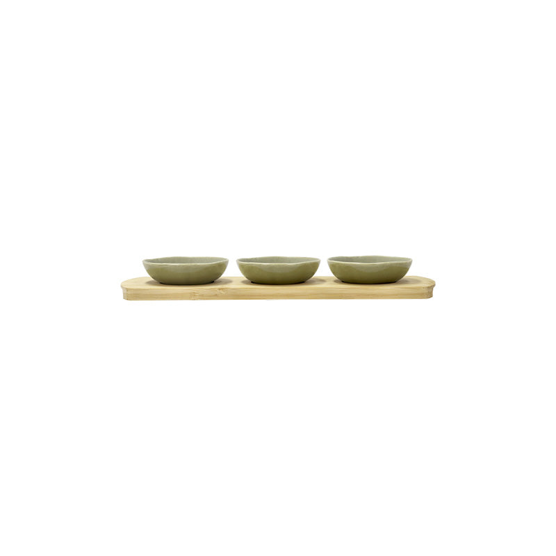 Plateau en bambou avec 3 bols vert pur Shoku