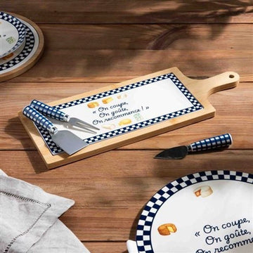 Planche à fromage bambou et céramique imprimée 31x13 cm Bleu Table Passion