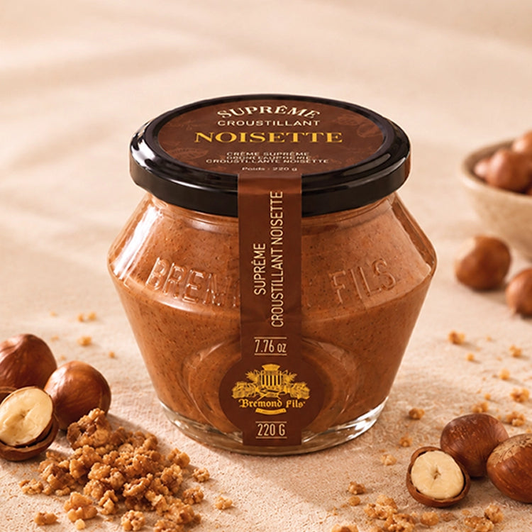Suprême croustillant chocolat au lait noisette crêpes dentelle Maison Brémond 1830