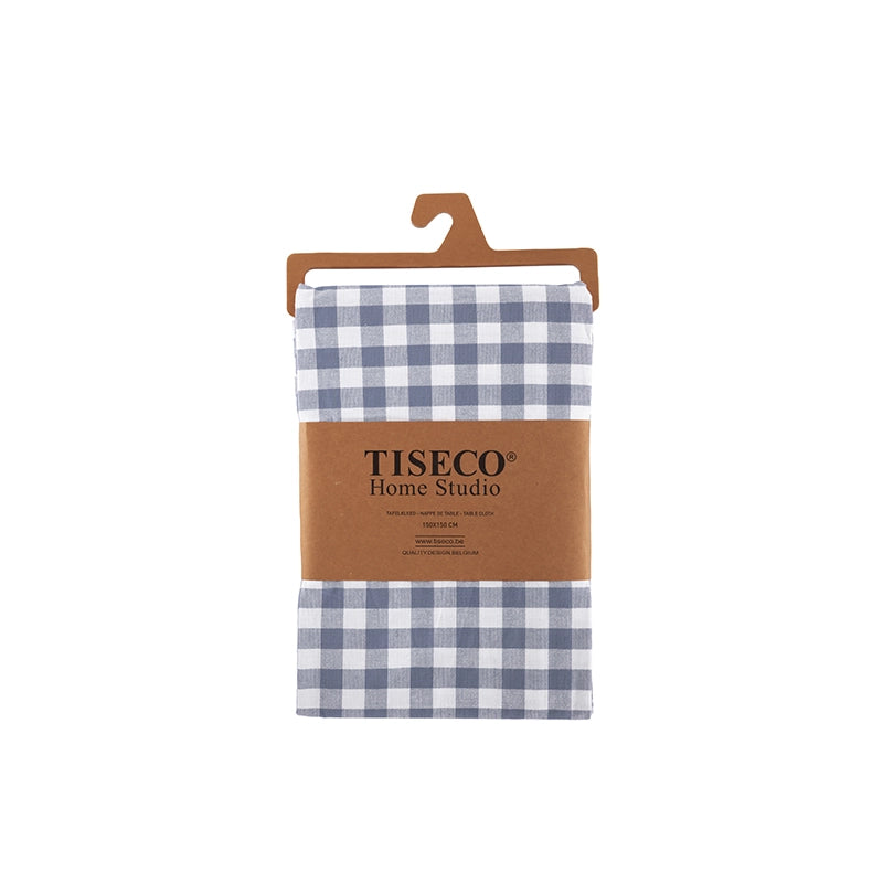 Nappe en coton bleu 150x150 Gingham Tiseco