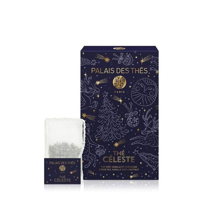 Thé vert bio parfumé vanille châtaigne Noël 20 sachets Bleu nuit Palais des Thés