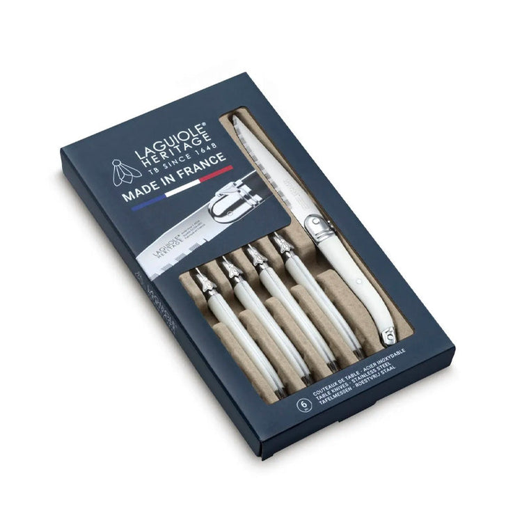 Coffret 6 couteaux à steak blanc Laguiole Heritage