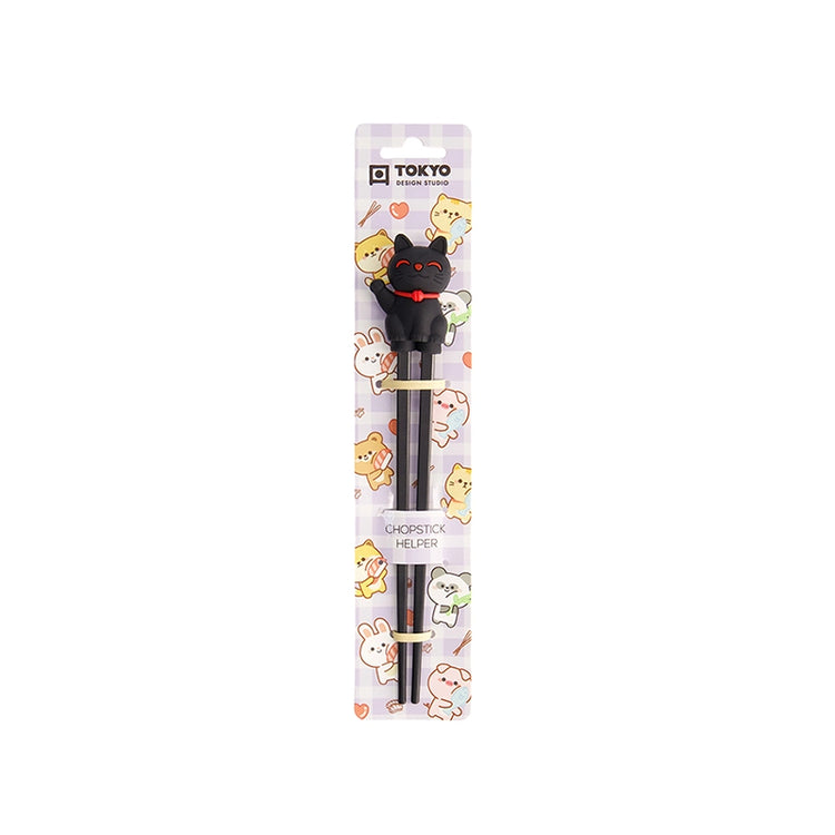 Baguettes d'apprentissage Lucky Cat mélamine 22cm noir Tokyo Design