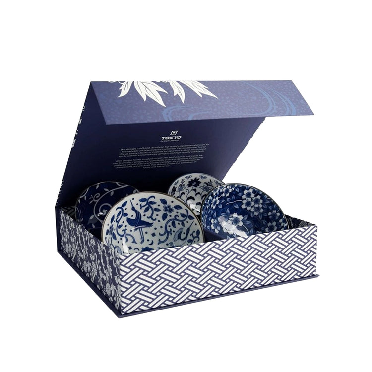 Coffret 4 bols Tayo porcelaine 500ml bleu & blanc Tokyo Tokyo Design