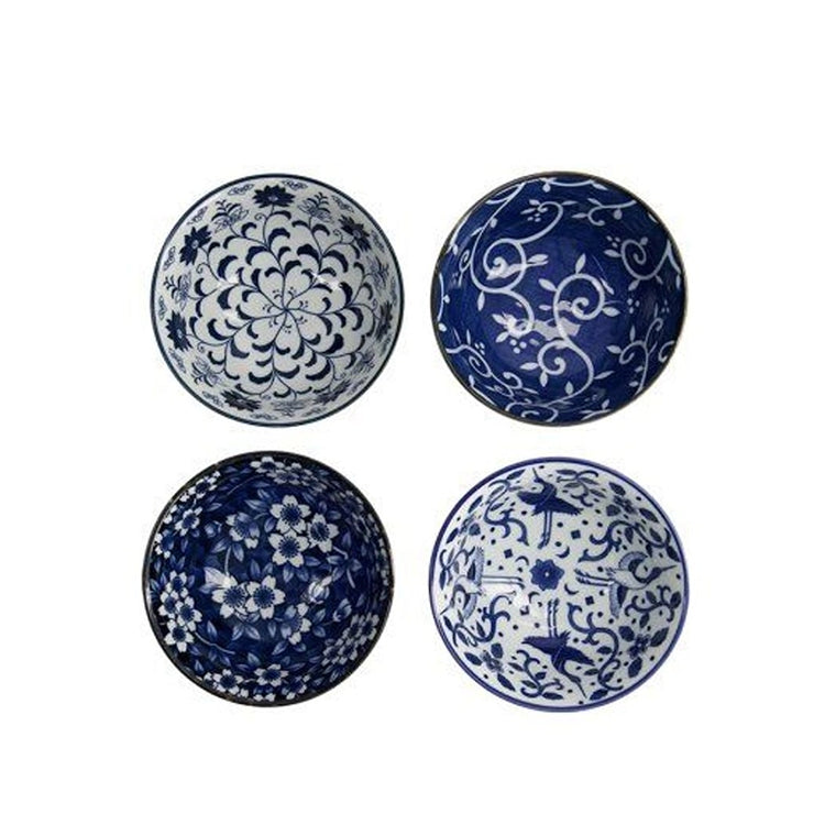 Coffret 4 bols Tayo porcelaine 500ml bleu & blanc Tokyo Tokyo Design