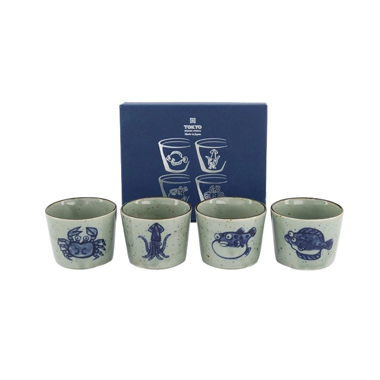 Coffret 4 tasses à soba Mashiko porcelaine 170ml bleu Tokyo Design