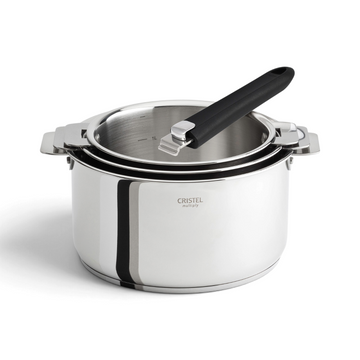 Set de 3 casseroles en inox Du Bruit dans la Cuisine Cristel Casteline avec poignée amovible noire