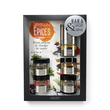 Coffret bar à épices empilables Du Bruit dans la Cuisine avec moulin rechargeable et cinq mélanges d'épices variés