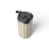 Mug isotherme Qwetch Allure Lin 350ml en inox beige rayé avec couvercle noir, vendu par Du Bruit dans la Cuisine