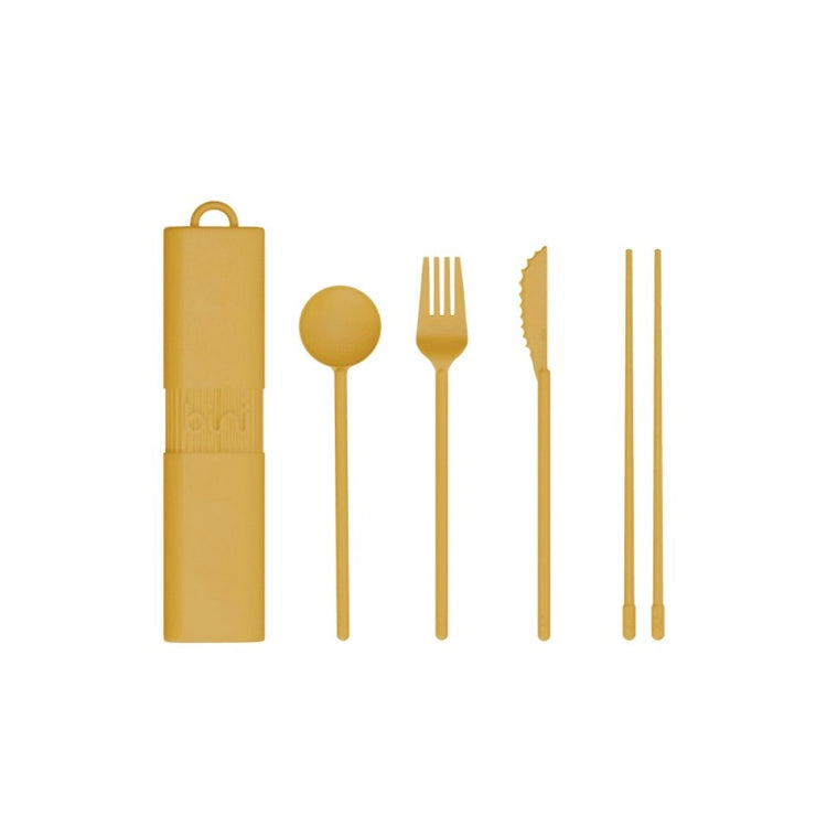 Kit couvert nomade Bio-composite avec étui égouttable 4 pièces Jaune Bini