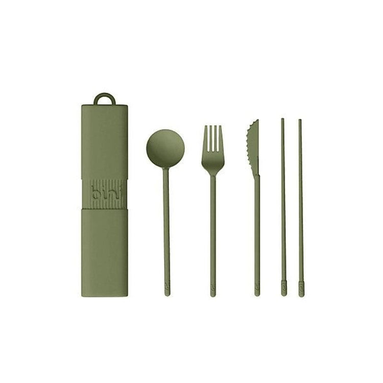 Kit couvert nomade Bio-composite biosourcé 21 cm Vert olive Bini