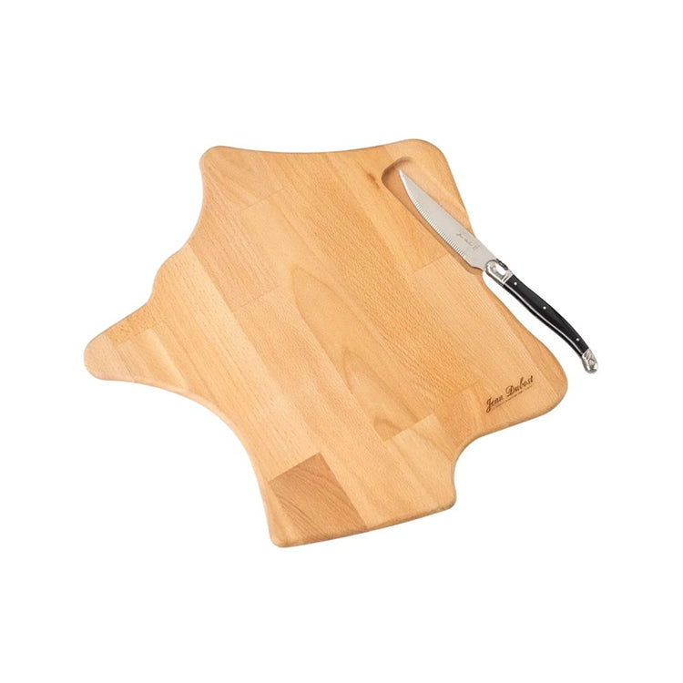 Planche à charcuterie et fromage hêtre huilé forme France 35x35cm couteau à griller Laguiole 23cm manche ABS noir Jean Dubost Laguiole