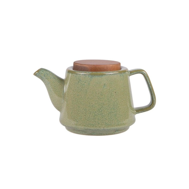 Théière avec filtre grès couvercle bois d'acacia 0,9 L Vert Kaito Table Passion