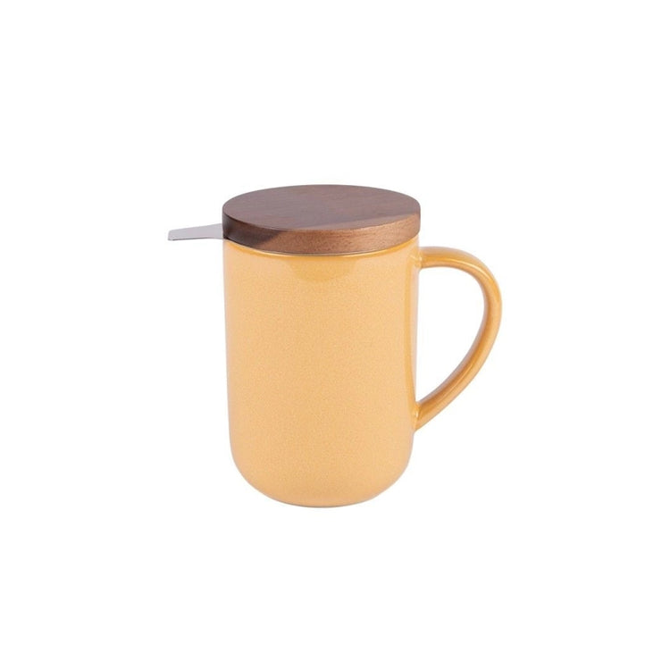 Tisanière grès émail réactif couvercle bois d'acacia filtre inox 0,47 L Jaune Kaito Table Passion