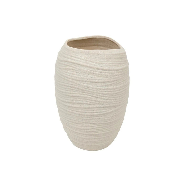 Vase Prudi cylindrique en grès blanc texturé Atmosphera