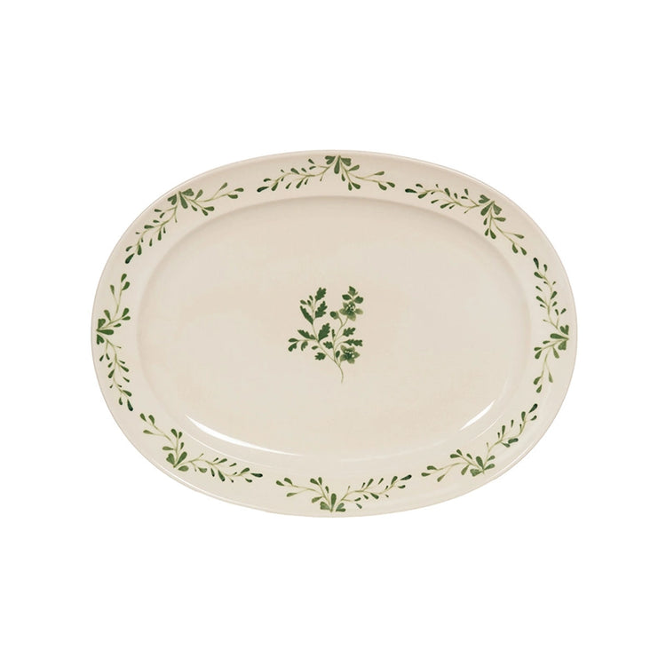 Plat ovale vert en grès 42x30cm Appoline Table Passion